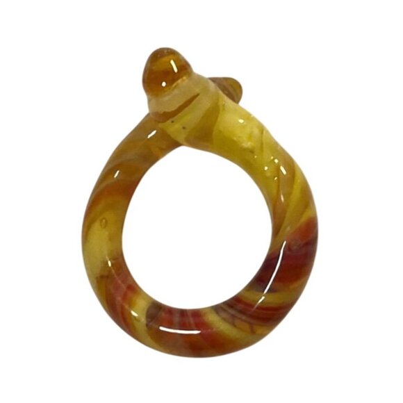 Handcrafted Art Glass Ring and Pendant With Swirled Yellow & Orange Design - Picture 3 of 6